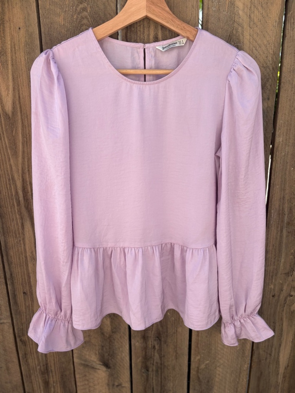 stradivarius Lavender Peplum Long-Sleeve Top